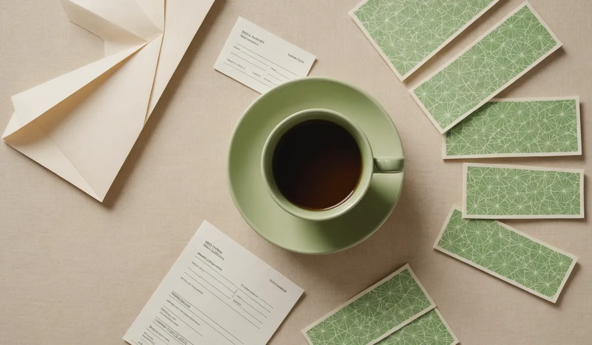 Receipts and invoices organized into neat stacks beside a clean modern tablet showing a chart
